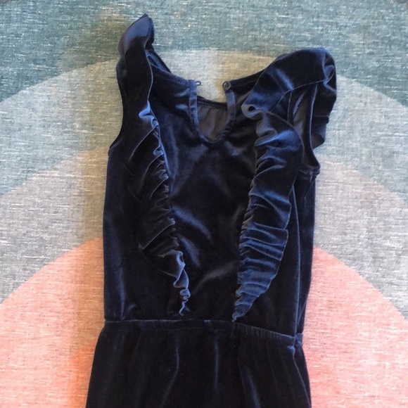 Cat & Jack Royal Blue Velor Ruffled Jumpsuit - Picture 7 of 8